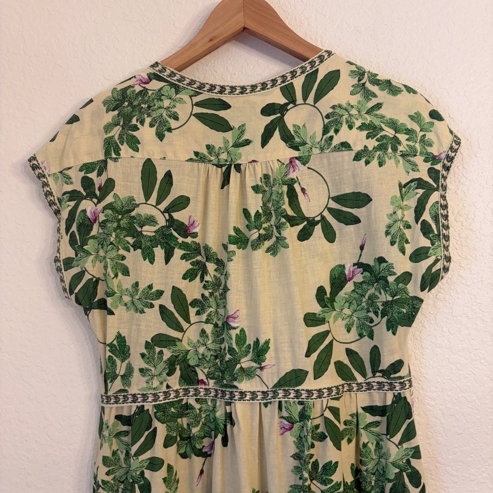 Max Studio Linen Blend Midi Dress S Botanical Floral European Summer Tiered - Picture 7 of 12